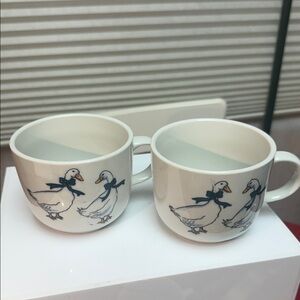 Charming White Duck Print Mugs